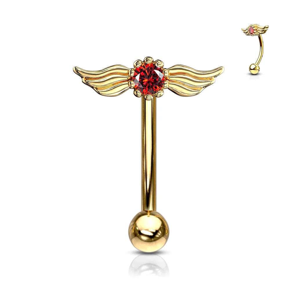 Crystal With Angel Wings Top Eyebrow Ring Curved Barbells Rook Snug - Image 4