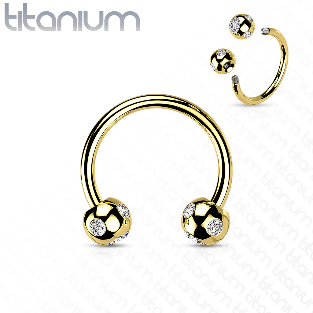 5-Gem Paved Balls Horseshoe Circular Barbells for Nipple Septum Ear - Image 2