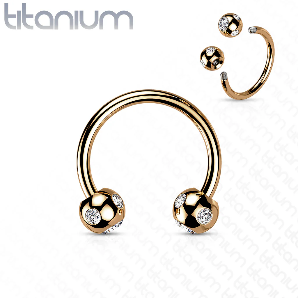 5-Gem Paved Balls Horseshoe Circular Barbells for Nipple Septum Ear - Image 3