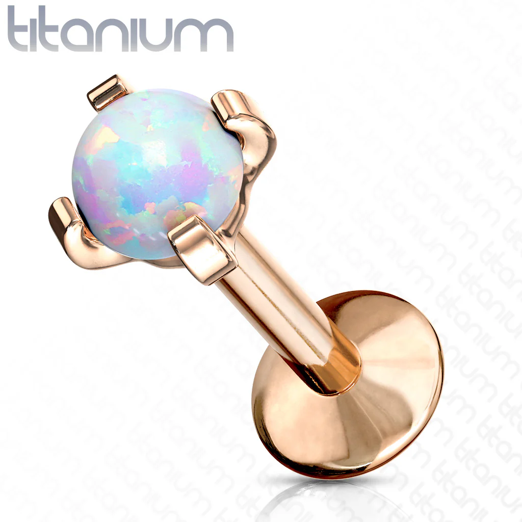 G23 Implant Grade Titanium Rose Gold Prong Set Opal Labret Ear Cartilage Piercing 16G
