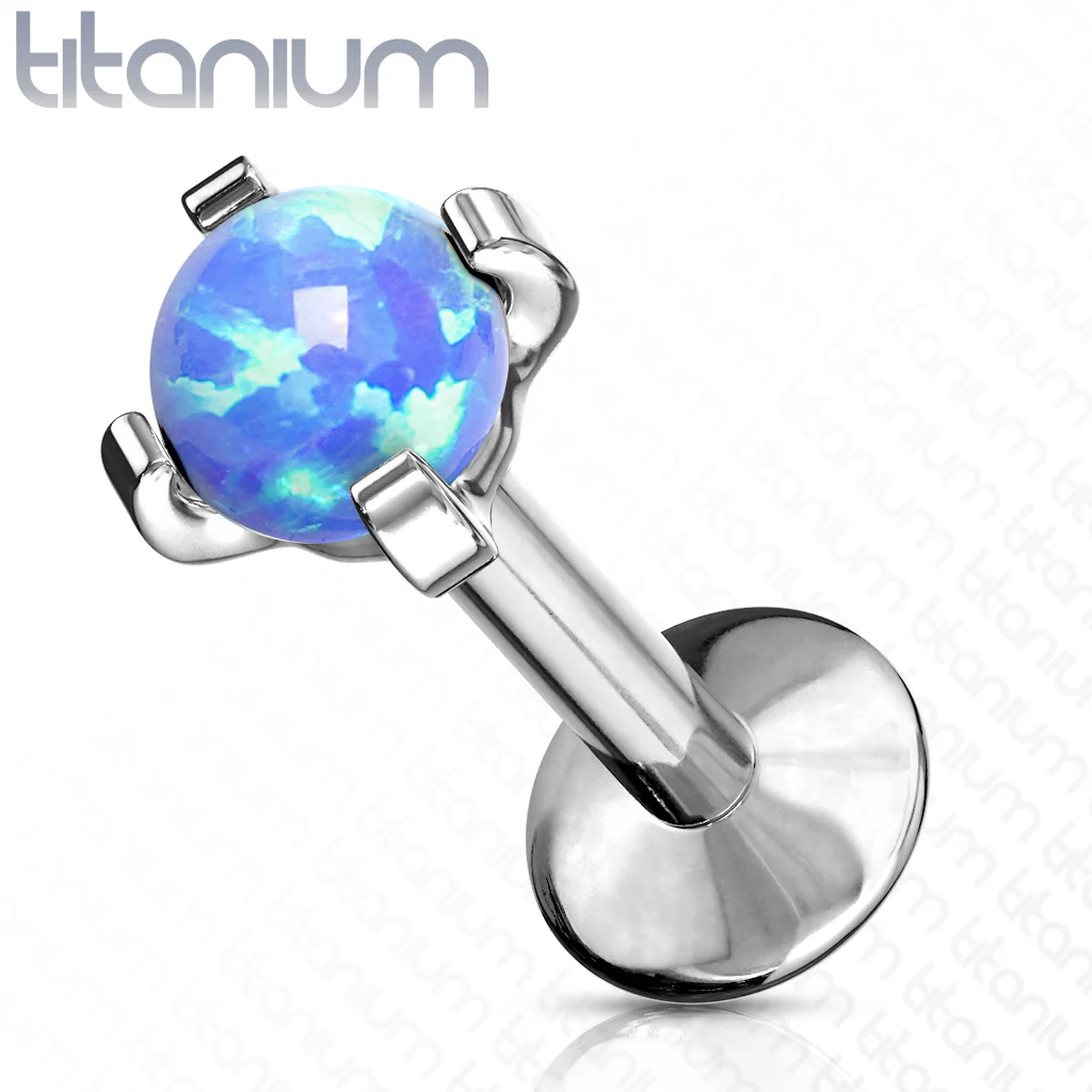 G23 Implant Grade Titanium Blue Opal Labret Tragus Ear Cartilage Piercing 16G