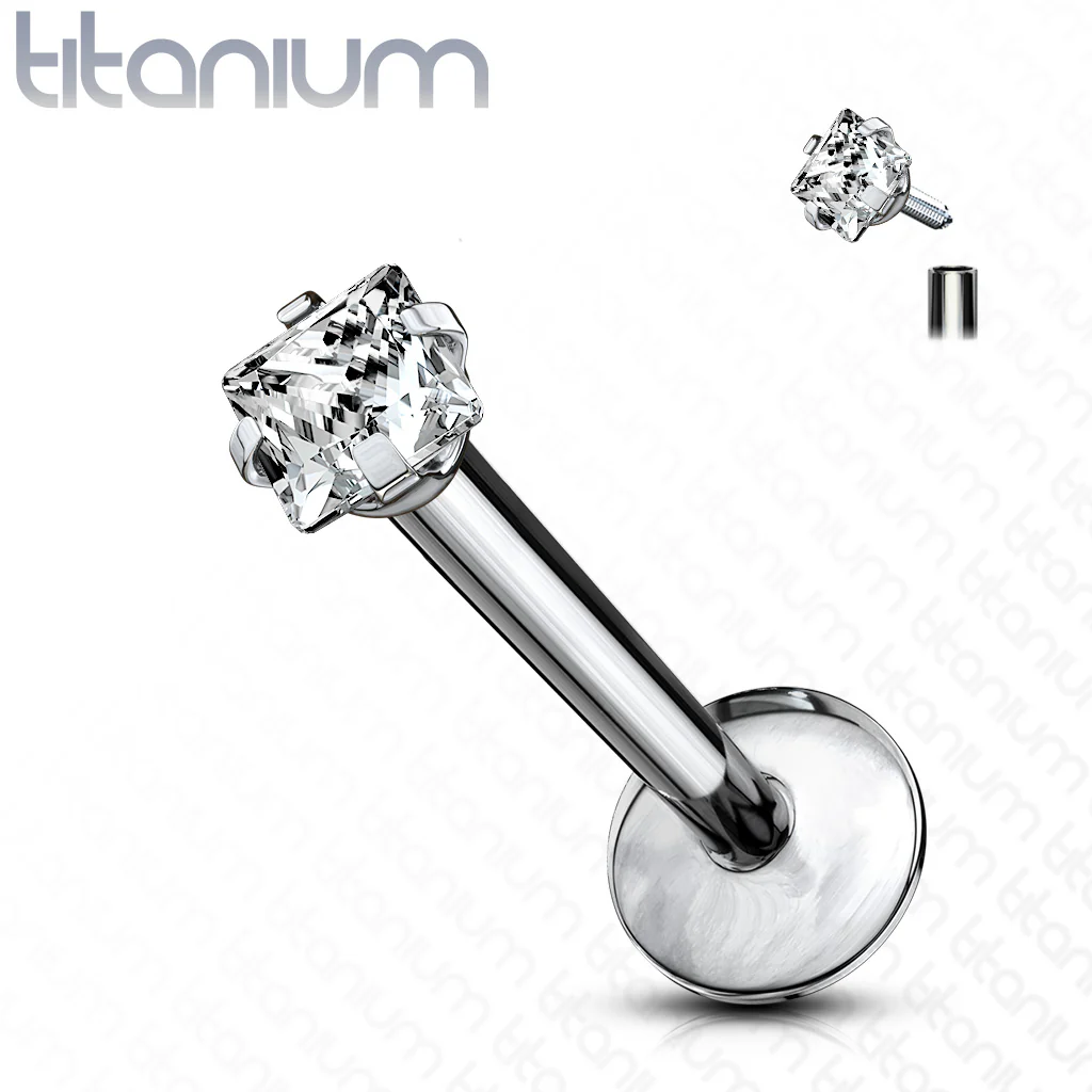 Grade 23 Titanium Square 2mm CZ Labret Monroe Studs 16GA - Image 3