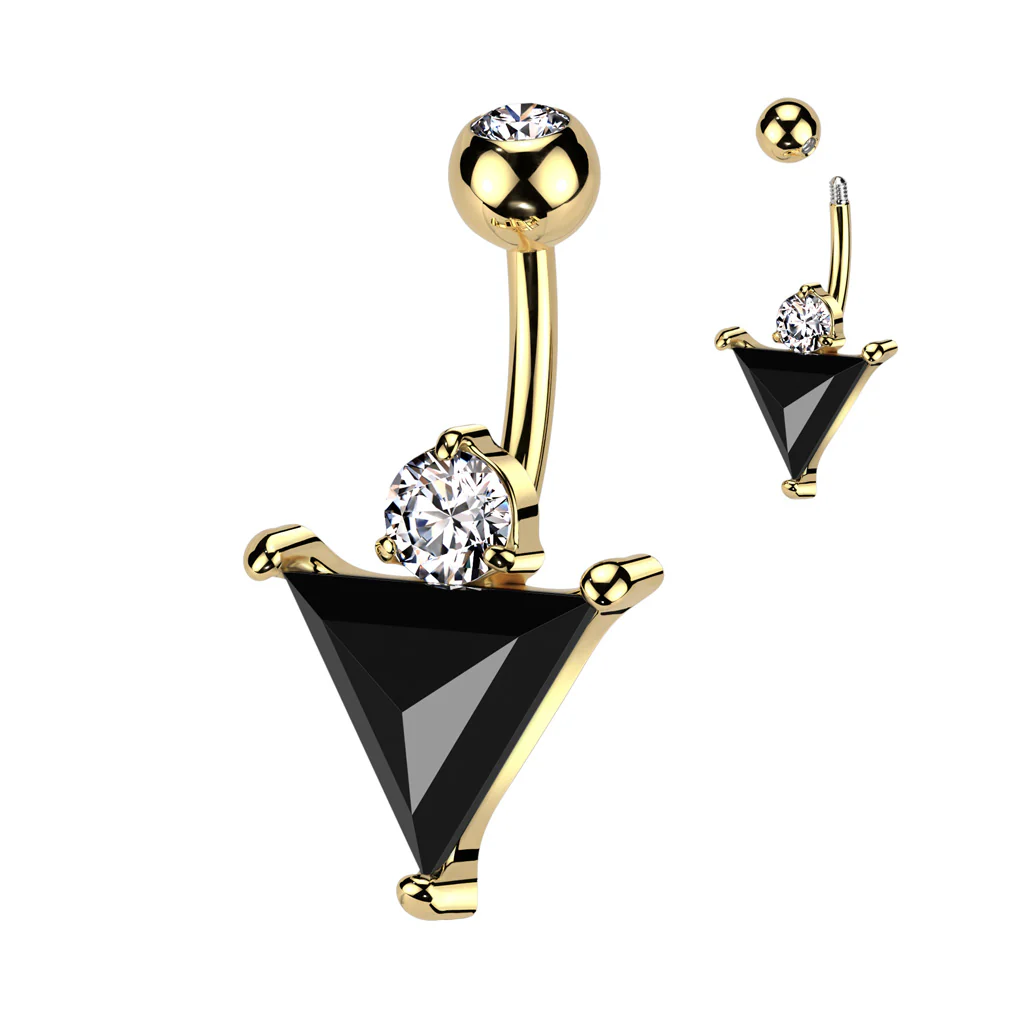 Huge Black Triangle CZ Belly Button Navel Ring - Image 4