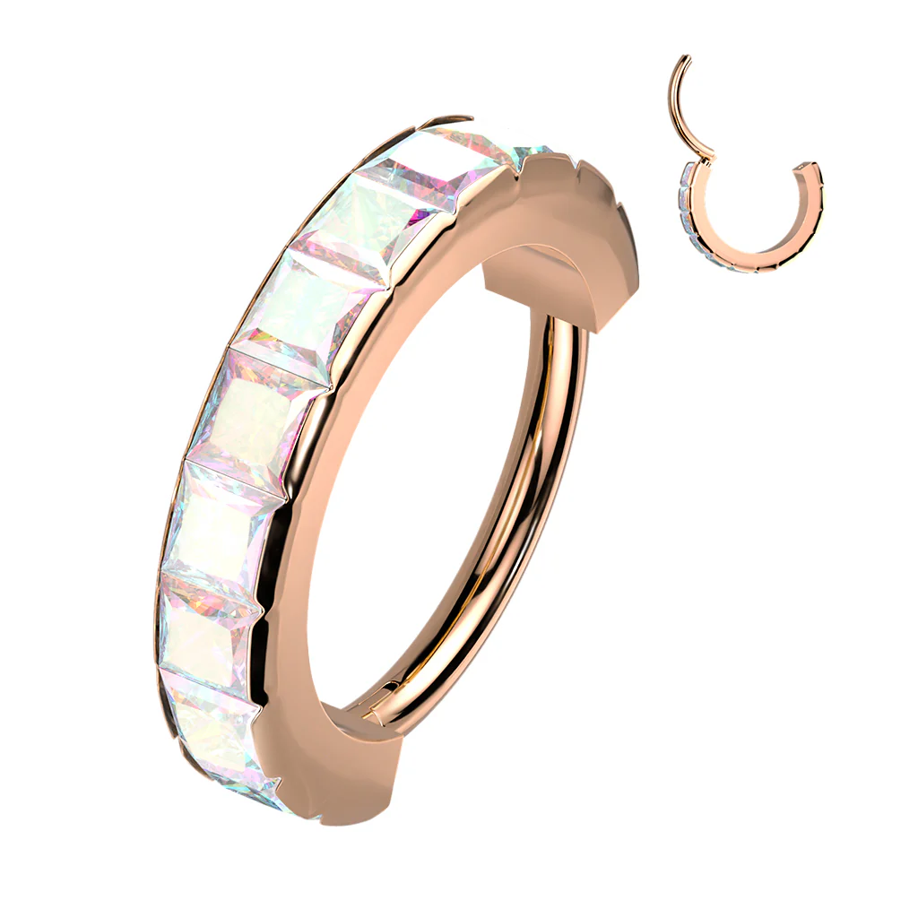 High Precision Facing Square CZ Hinged Hoop Segment Rings Cartilage - Image 2