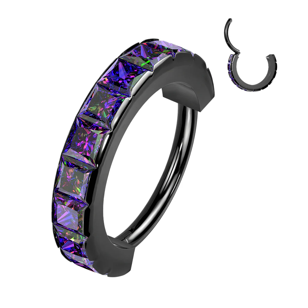 High Precision Facing Square CZ Hinged Hoop Segment Rings Cartilage - Image 3