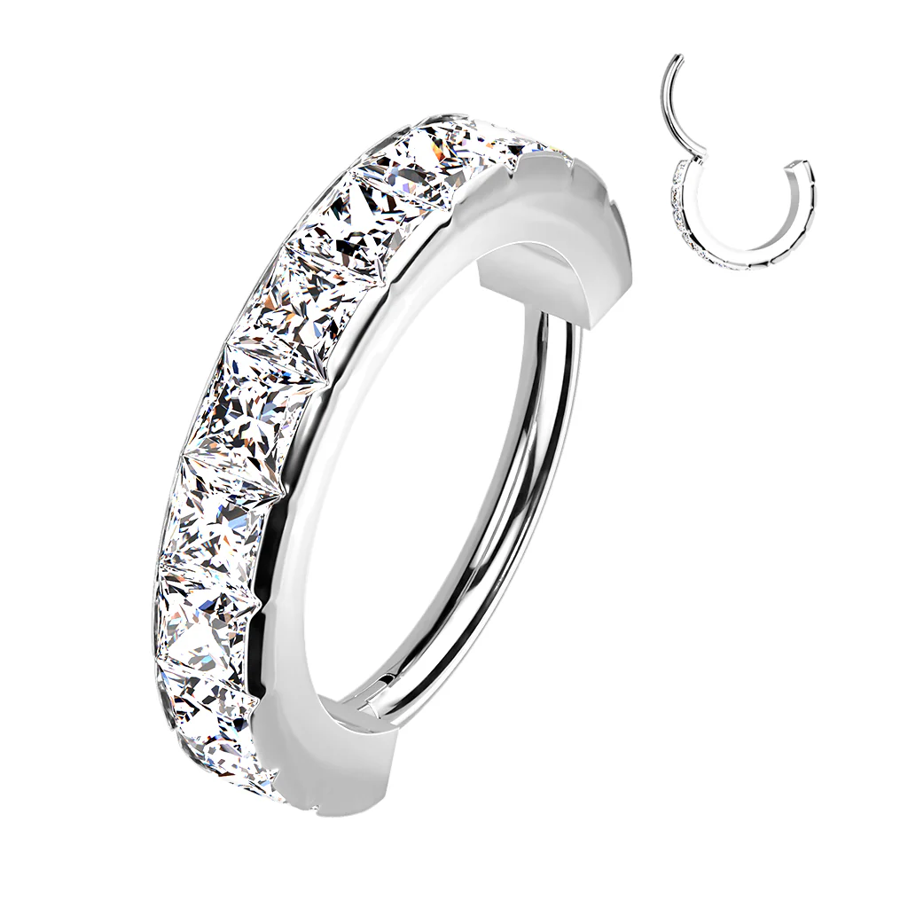 High Precision Facing Square CZ Hinged Hoop Segment Rings Cartilage - Image 5