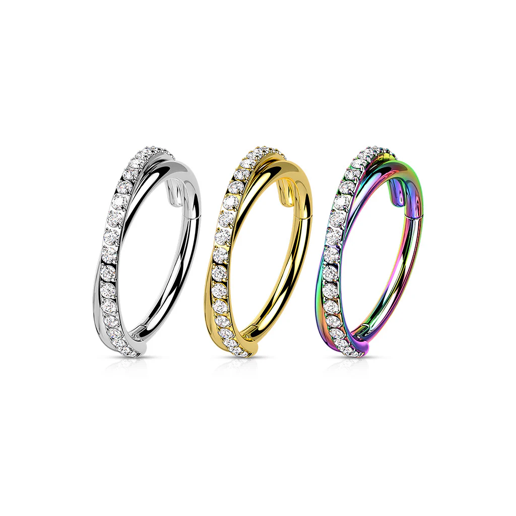 High Precision Criss Cross CZ Hinged Hoop Segment Rings Cartilage - Image 2