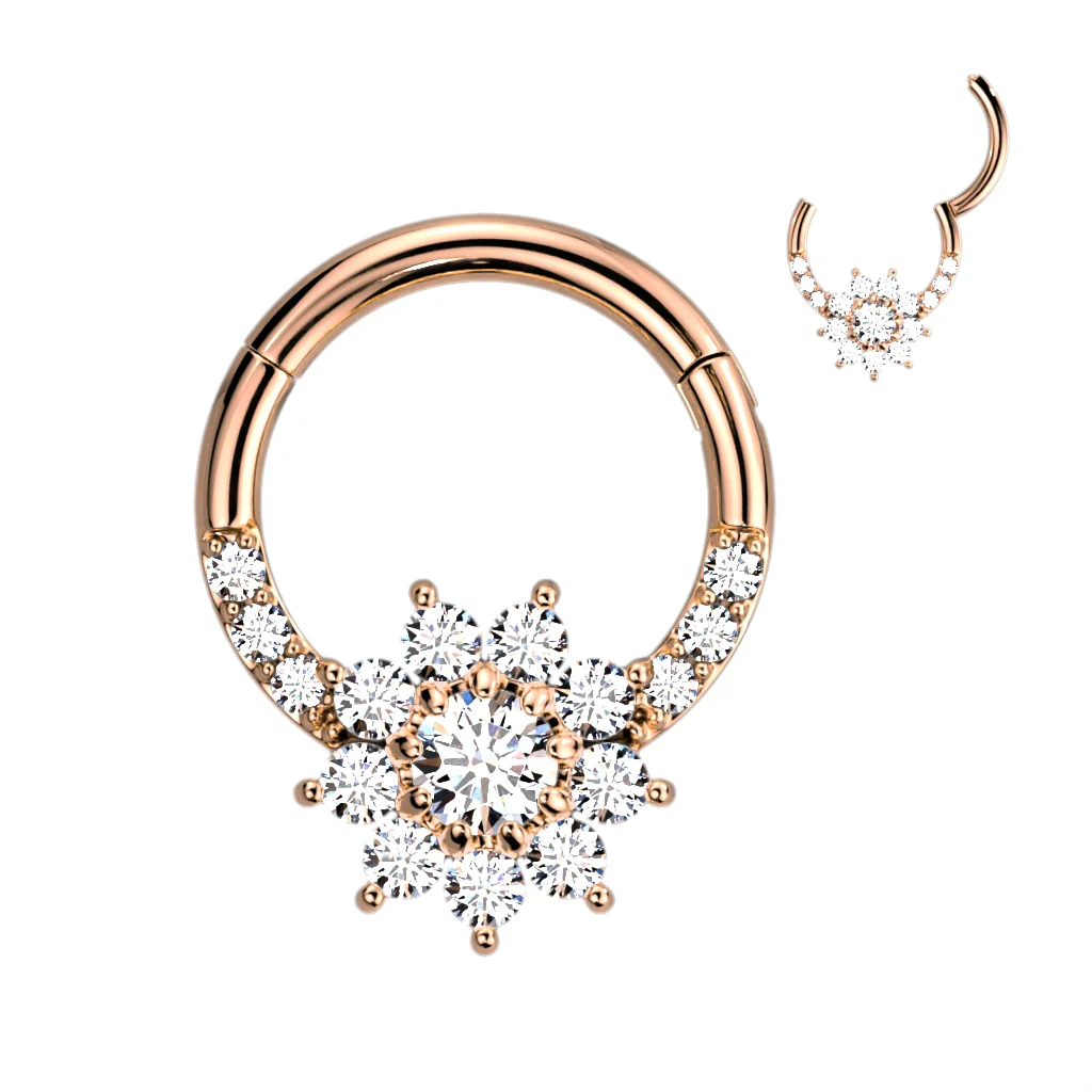 High Precision Hinged Segment Rings With Flower CZ Ear Cartilage - Image 4