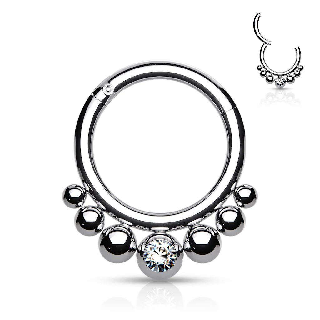 All 316L Surgical Steel Graduated Ball CZ Segment Hoop Rings Nose Septum - Image 5