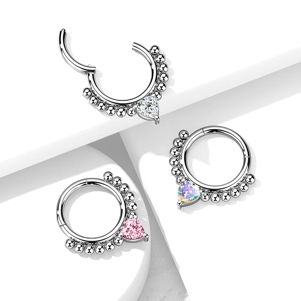 High Quality Precision Heart CZ Bead Hinged Segment Nose Septum Ear Cartilage