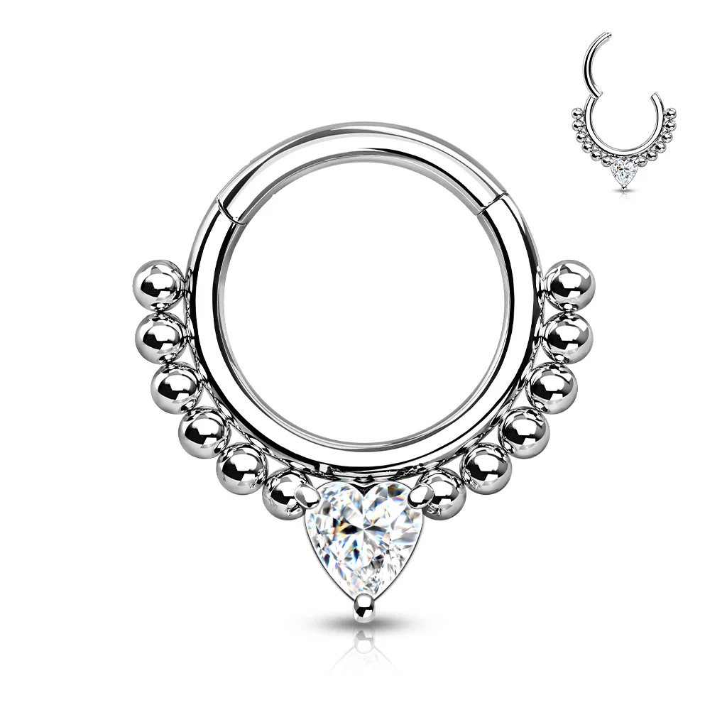 High Quality Precision Heart CZ Bead Hinged Segment Nose Septum Ear Cartilage - Image 2