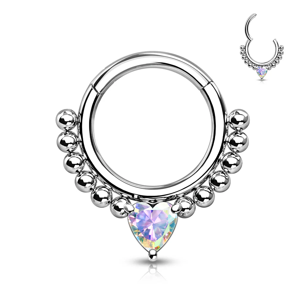 High Quality Precision Heart CZ Bead Hinged Segment Nose Septum Ear Cartilage - Image 3