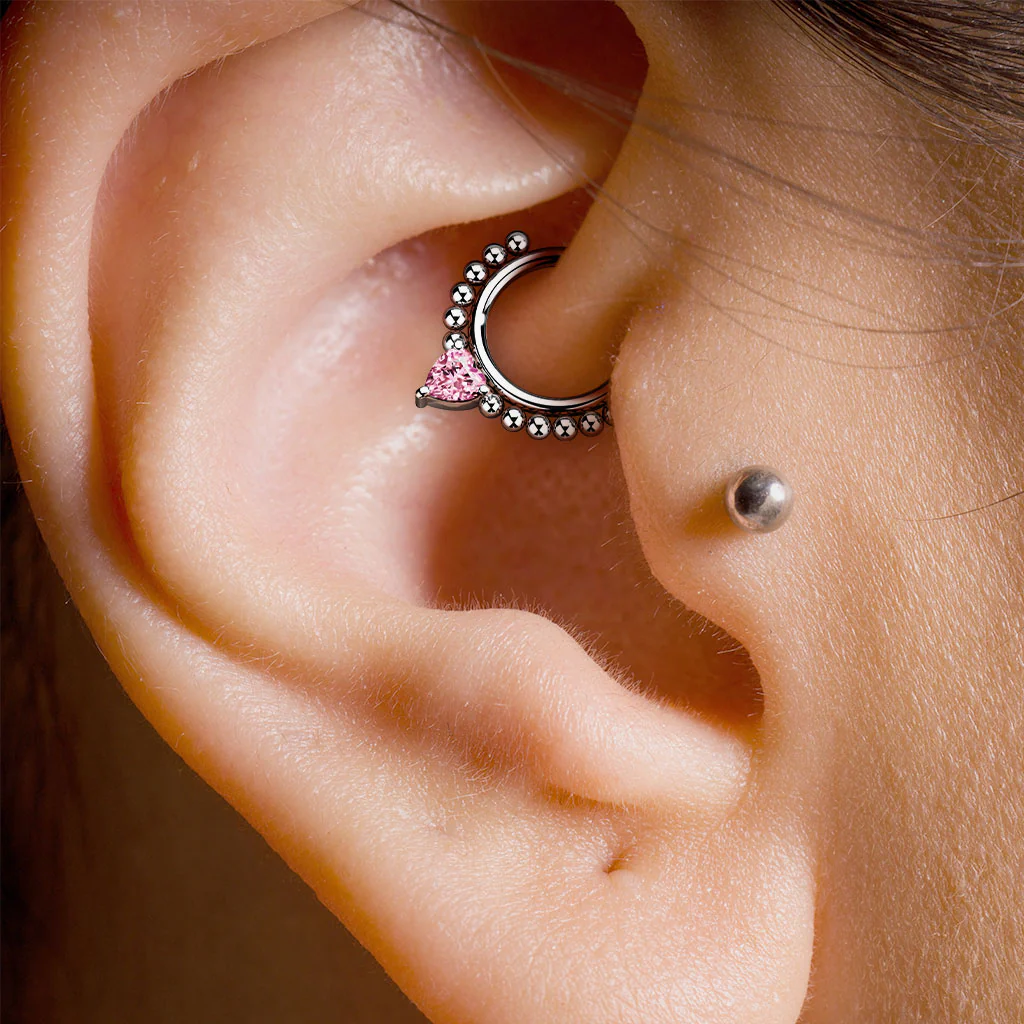 High Quality Precision Heart CZ Bead Hinged Segment Nose Septum Ear Cartilage - Image 4