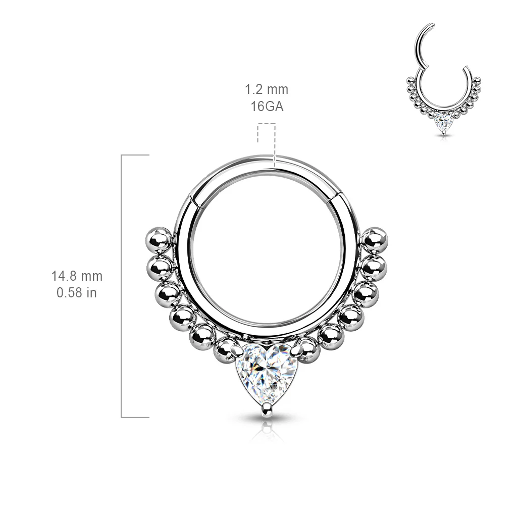 High Quality Precision Heart CZ Bead Hinged Segment Nose Septum Ear Cartilage - Image 5