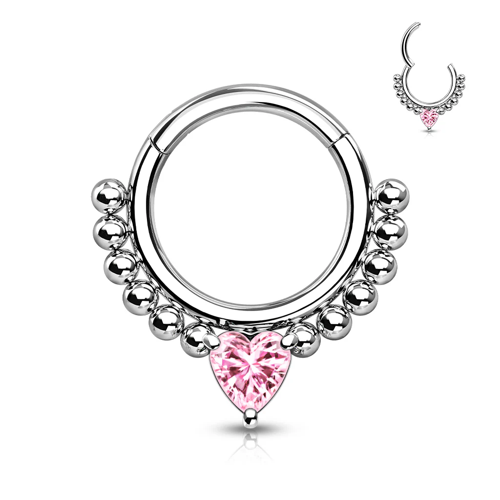 High Quality Precision Heart CZ Bead Hinged Segment Nose Septum Ear Cartilage - Image 6