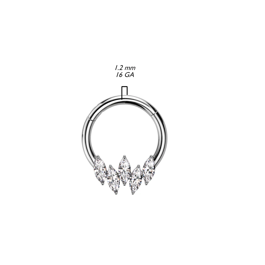 High Quality Precision 5 Marquise CZ Hinged Segment Ring Daith Septum - Image 2