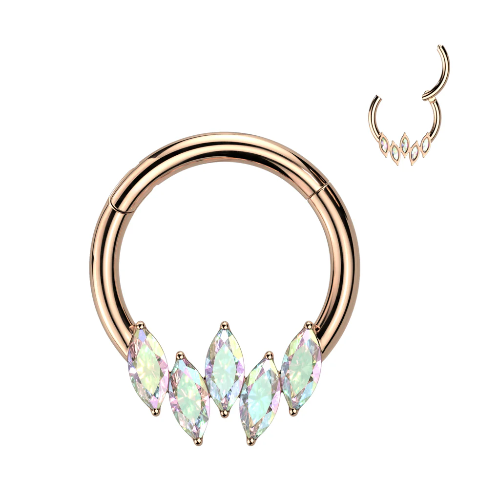 High Quality Precision 5 Marquise CZ Hinged Segment Ring Daith Septum - Image 3