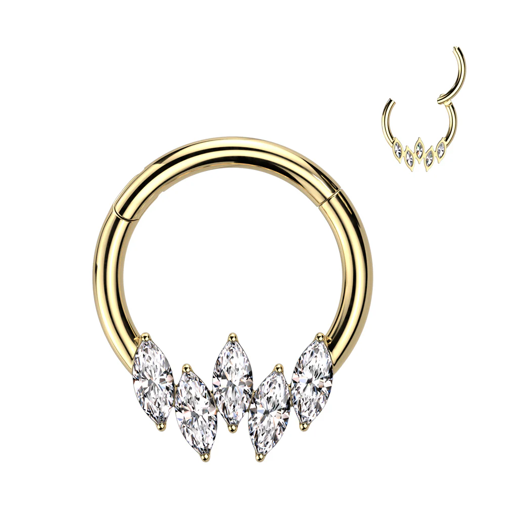 High Quality Precision 5 Marquise CZ Hinged Segment Ring Daith Septum - Image 4