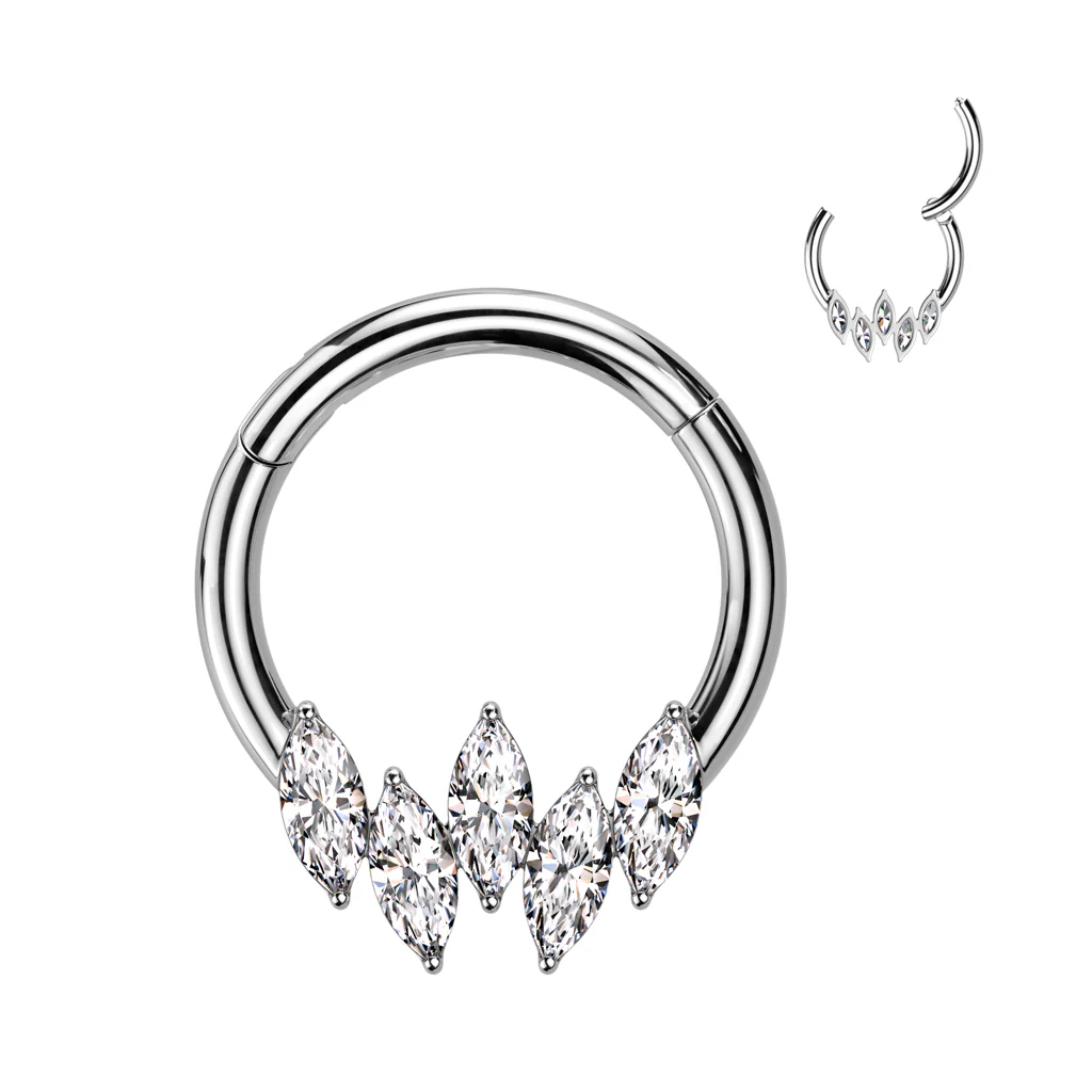 High Quality Precision 5 Marquise CZ Hinged Segment Ring Daith Septum - Image 5