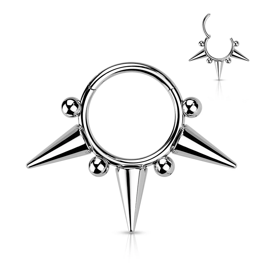 High Precision Spike & Ball Hinge Hoop Segment Ring Nose Septum - Image 3