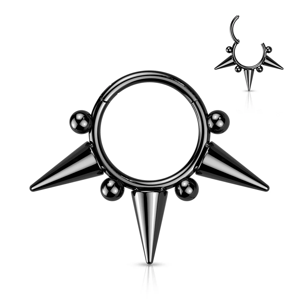 High Precision Spike & Ball Hinge Hoop Segment Ring Nose Septum - Image 4
