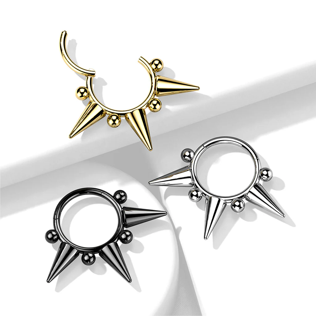 High Precision Spike & Ball Hinge Hoop Segment Ring Nose Septum - Image 6