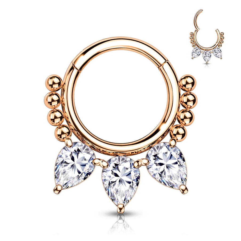 High Quality Precision Pear CZ Bead Nose Septum Ear Cartilage Daith Helix Tragus Rings - Image 2