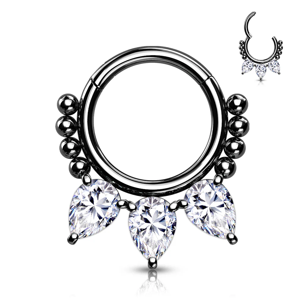 High Quality Precision Pear CZ Bead Nose Septum Ear Cartilage Daith Helix Tragus Rings - Image 3