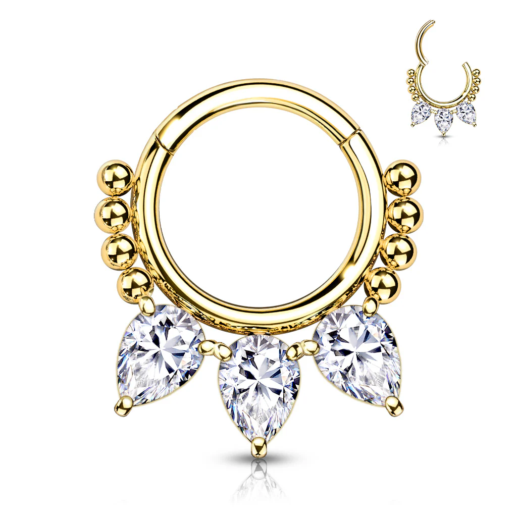 High Quality Precision Pear CZ Bead Nose Septum Ear Cartilage Daith Helix Tragus Rings - Image 4