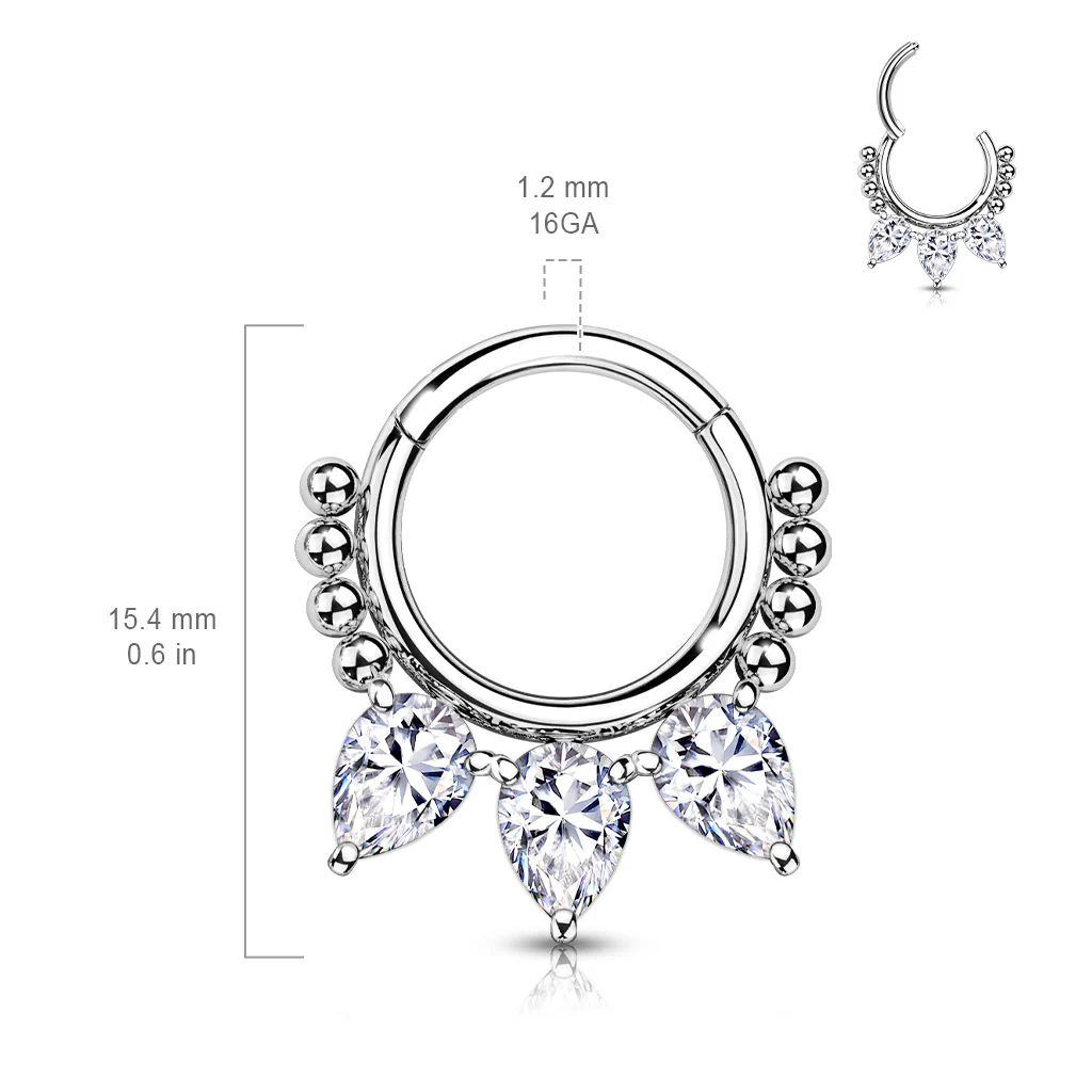 High Quality Precision Pear CZ Bead Nose Septum Ear Cartilage Daith Helix Tragus Rings - Image 5