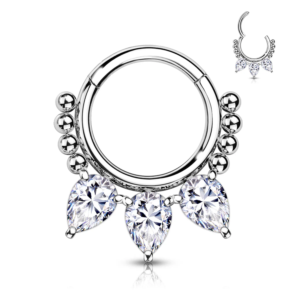 High Quality Precision Pear CZ Bead Nose Septum Ear Cartilage Daith Helix Tragus Rings - Image 6