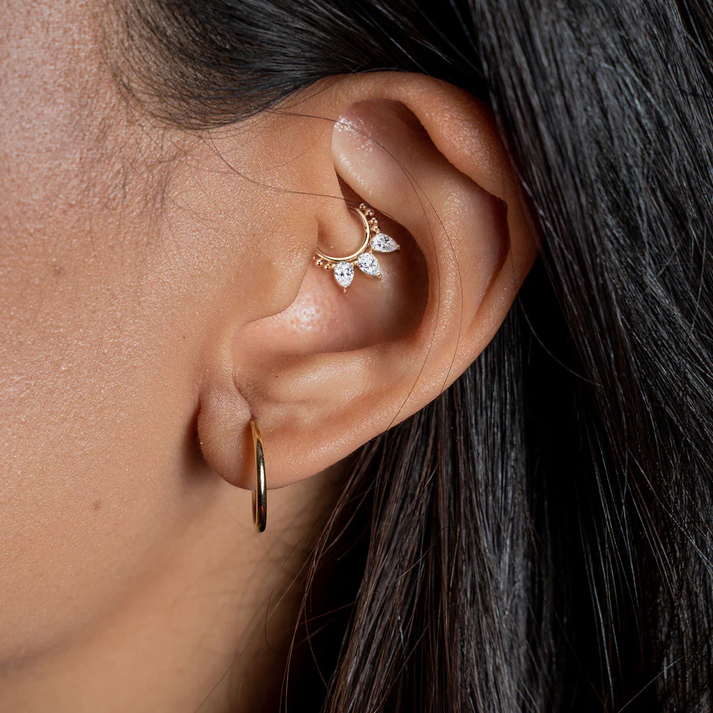 High Quality Precision Pear CZ Bead Nose Septum Ear Cartilage Daith Helix Tragus Rings - Image 7
