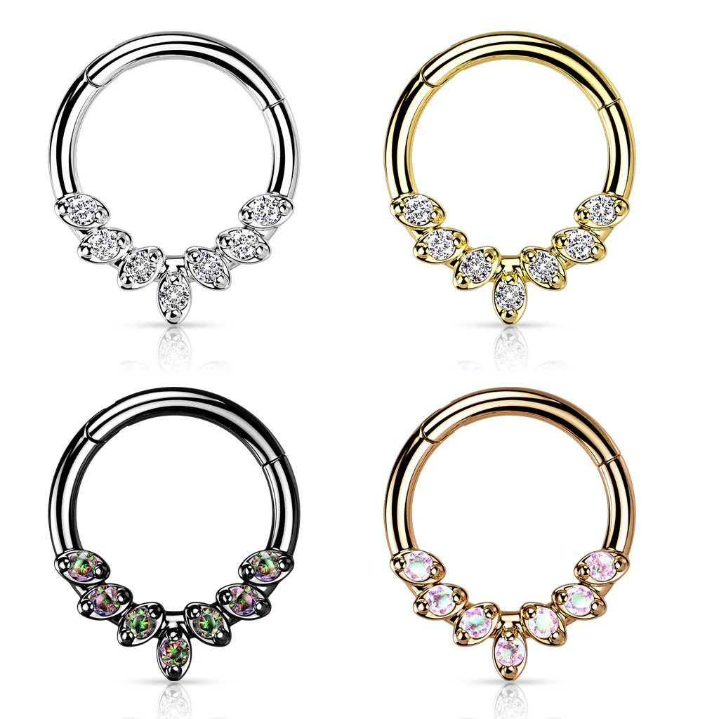 High Quality Precision CZ Leaves Hinge Hoop Segment Ring Nose Septum - Image 2