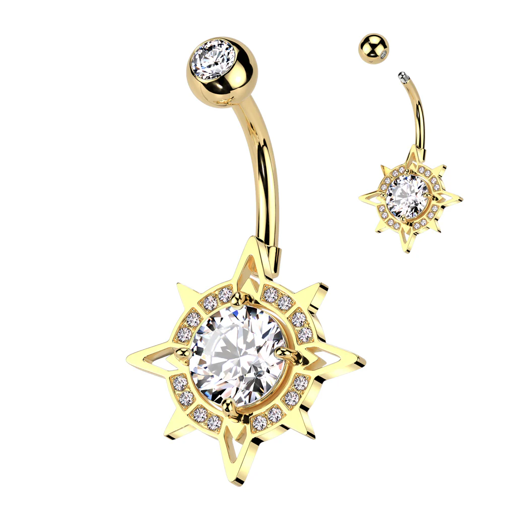 CZ Center With CZ Edge Compass Belly Button Ring - Image 4