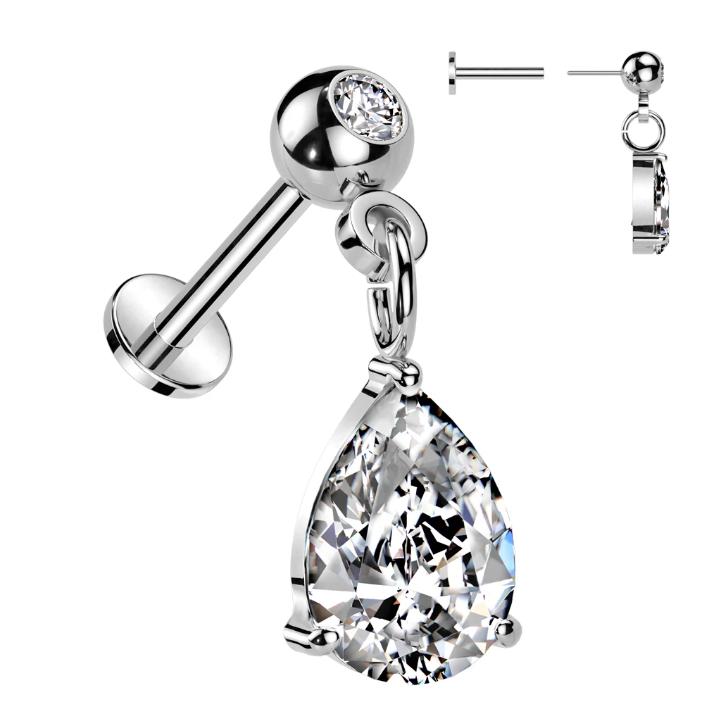 Pear CZ Dangle Threadless Push In Labret Tragus Snug Ear Cartilage Helix - Image 3