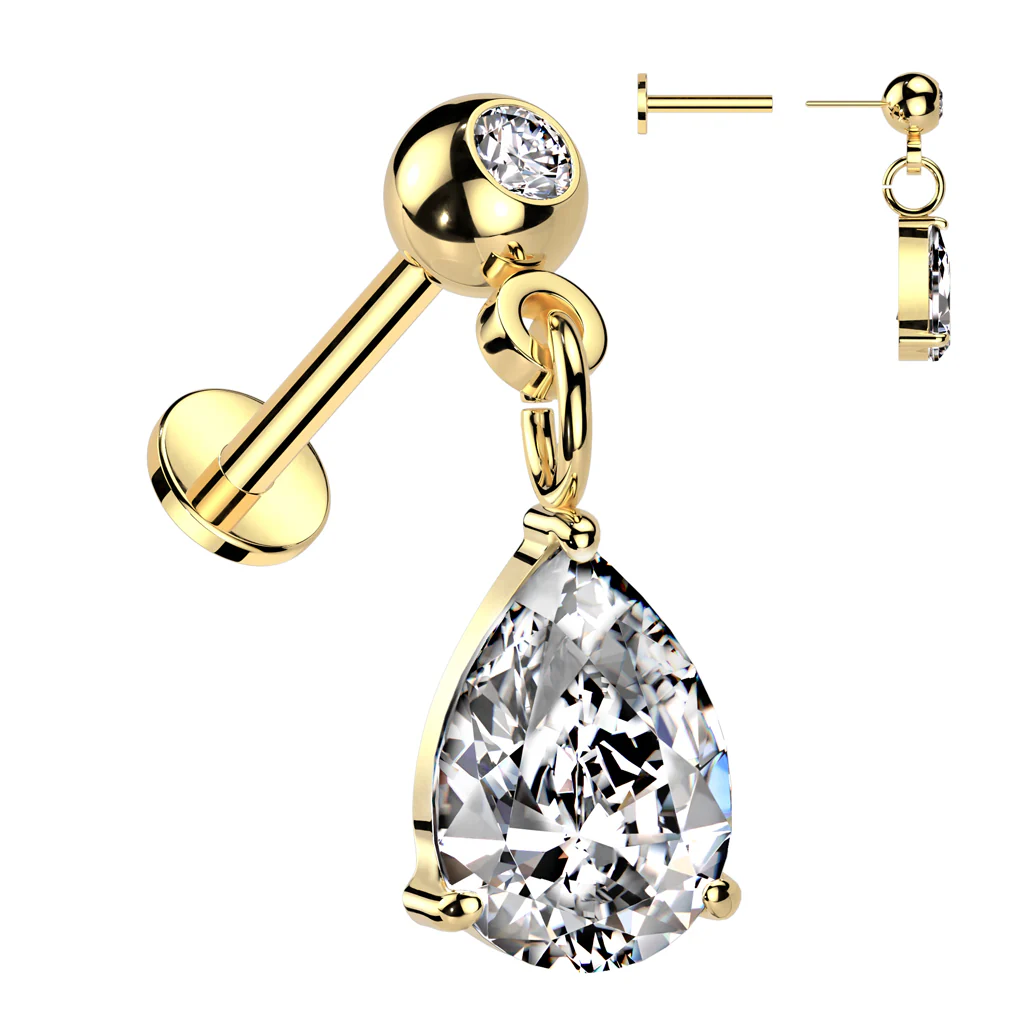 Pear CZ Dangle Threadless Push In Labret Tragus Snug Ear Cartilage Helix - Image 4