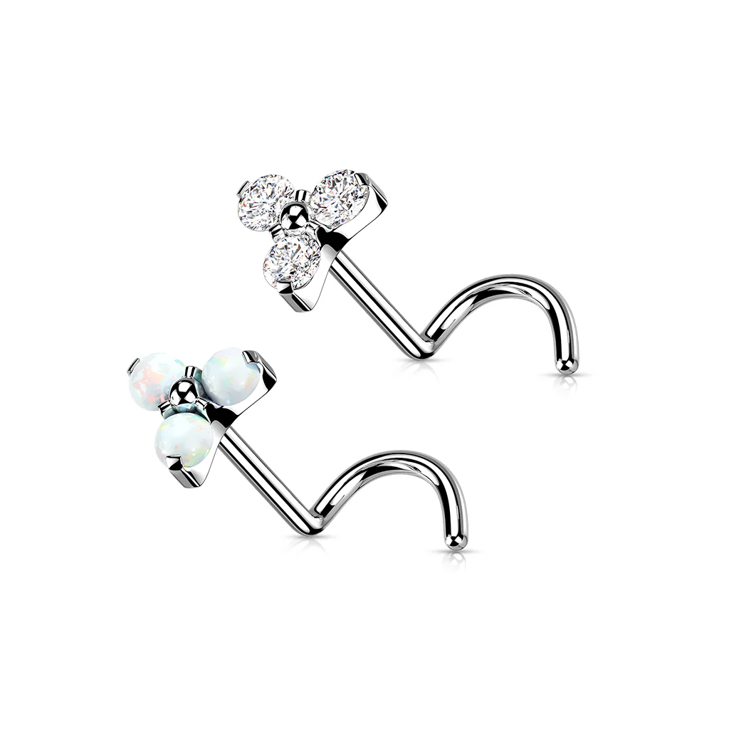 Titanium Opal & CZ Trinity Threadless Push In Nose Screw - Image 2