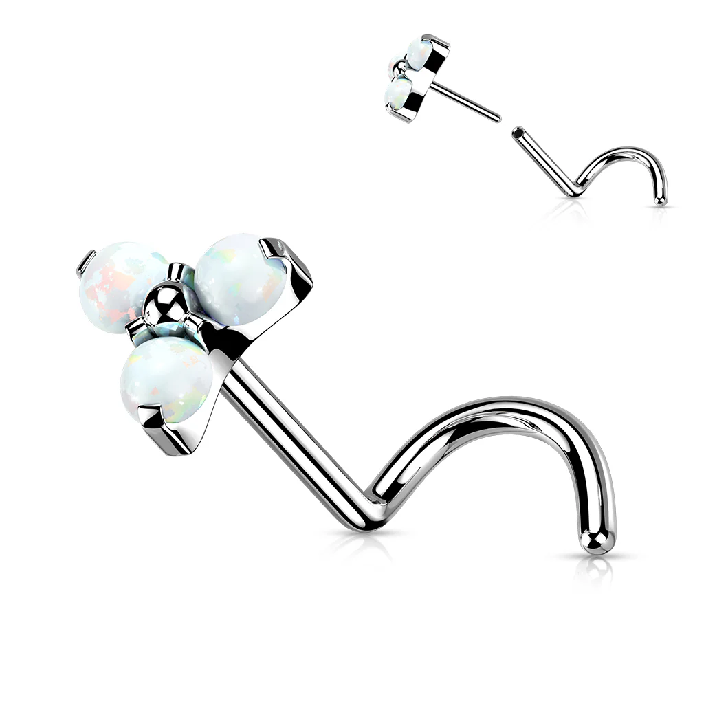 Titanium Opal & CZ Trinity Threadless Push In Nose Screw - Image 4
