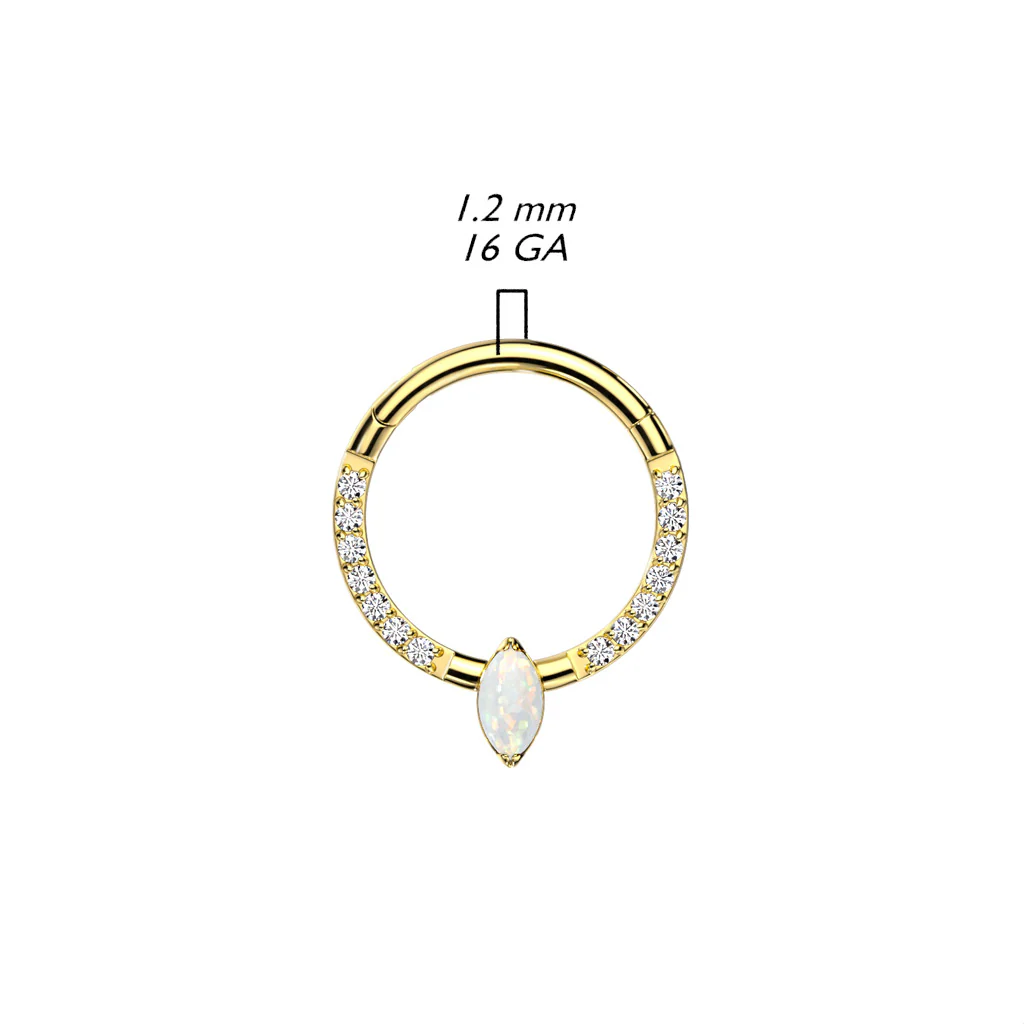 Titanium Hinged Segment Hoop Ring Opal CZ Marquise For Nose Septum Cartilage - Image 2
