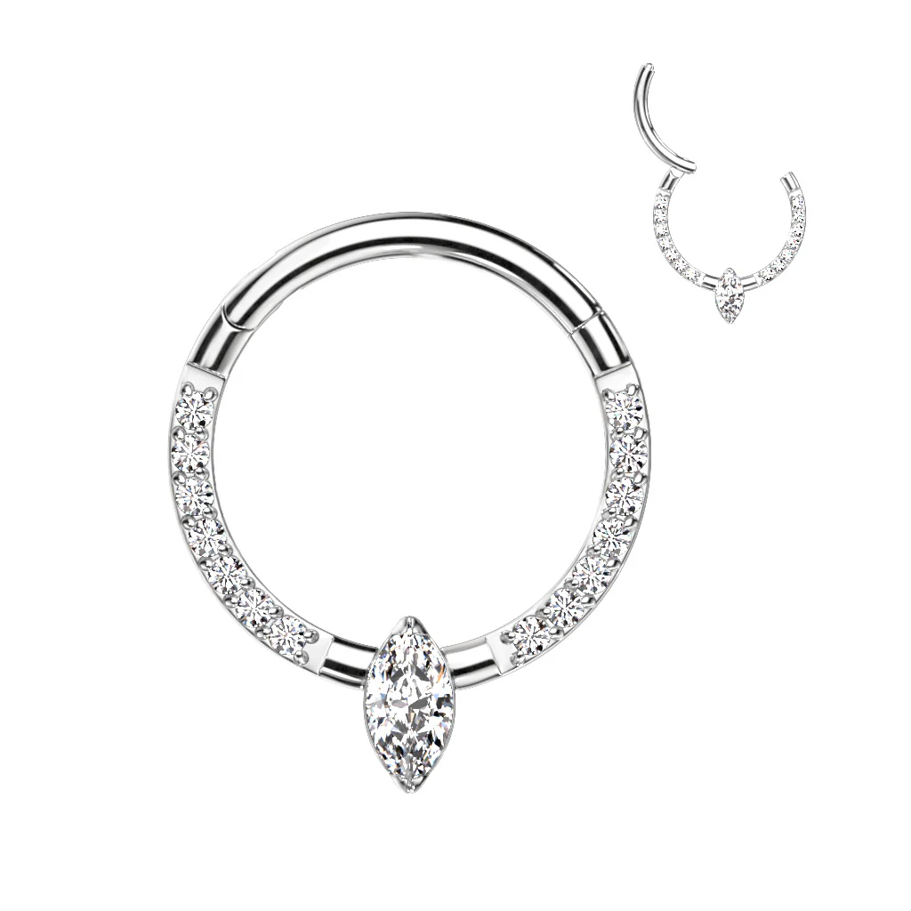 Titanium Hinged Segment Hoop Ring Opal CZ Marquise For Nose Septum Cartilage - Image 3