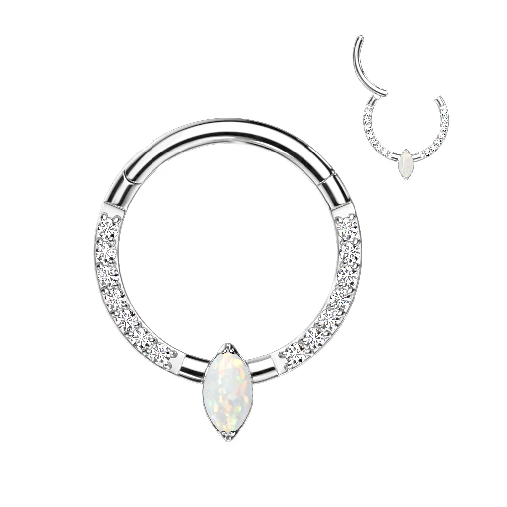 Titanium Hinged Segment Hoop Ring Opal CZ Marquise For Nose Septum Cartilage - Image 4