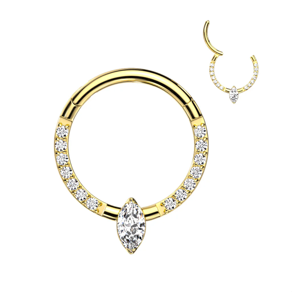 Titanium Hinged Segment Hoop Ring Opal CZ Marquise For Nose Septum Cartilage - Image 5