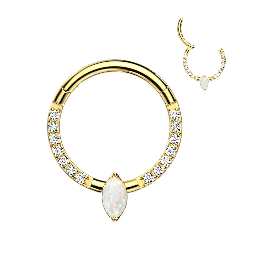 Titanium Hinged Segment Hoop Ring Opal CZ Marquise For Nose Septum Cartilage - Image 6