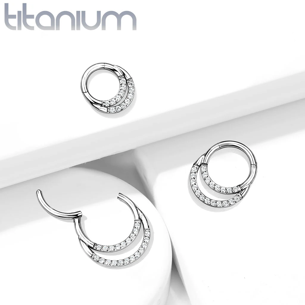 Titanium Hinged Segment Hoop Ring CZ Rows For Nose Septum Cartilage - Image 3