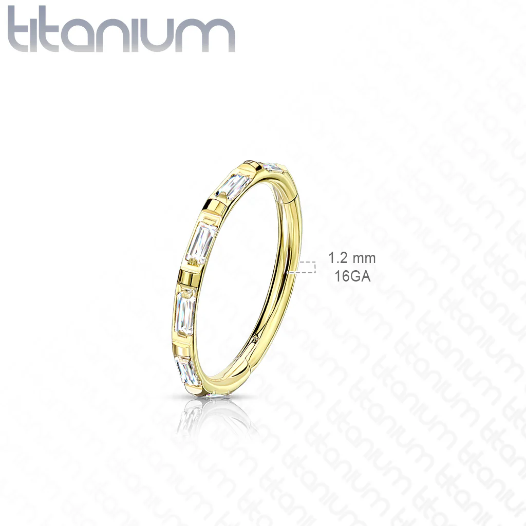Titanium Hinged Segment Hoop Ring Facing Baguette CZ For Nose Septum Cartilage - Image 3