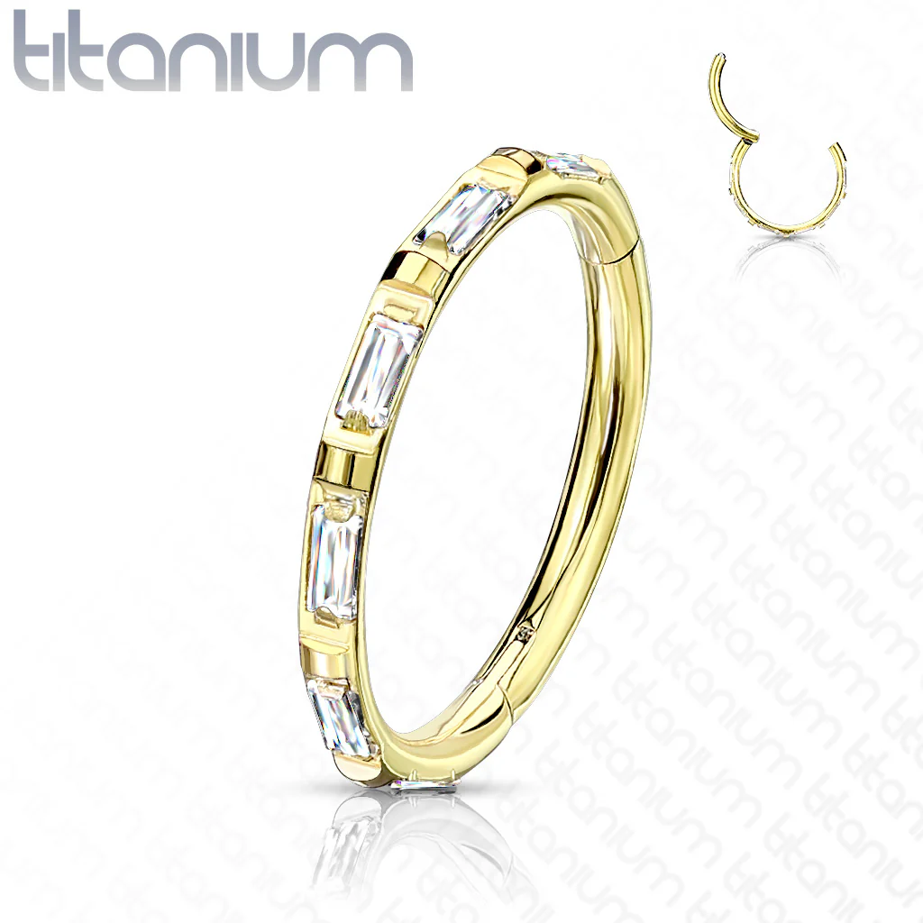 Titanium Hinged Segment Hoop Ring Facing Baguette CZ For Nose Septum Cartilage - Image 5
