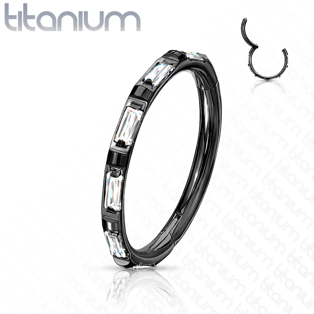 Titanium Hinged Segment Hoop Ring Facing Baguette CZ For Nose Septum Cartilage - Image 6