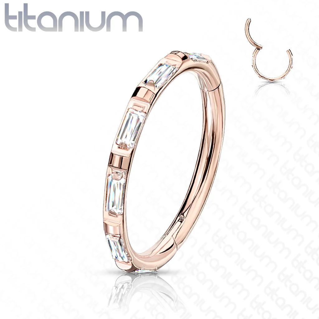 Titanium Hinged Segment Hoop Ring Facing Baguette CZ For Nose Septum Cartilage - Image 7
