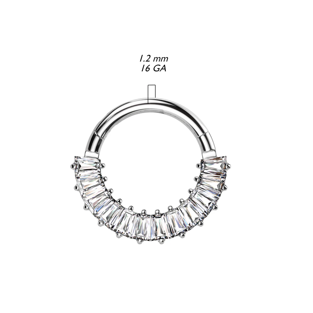 Titanium Hinged Segment Hoop Ring Pave Baguette CZ For Nose Septum Cartilage - Image 2