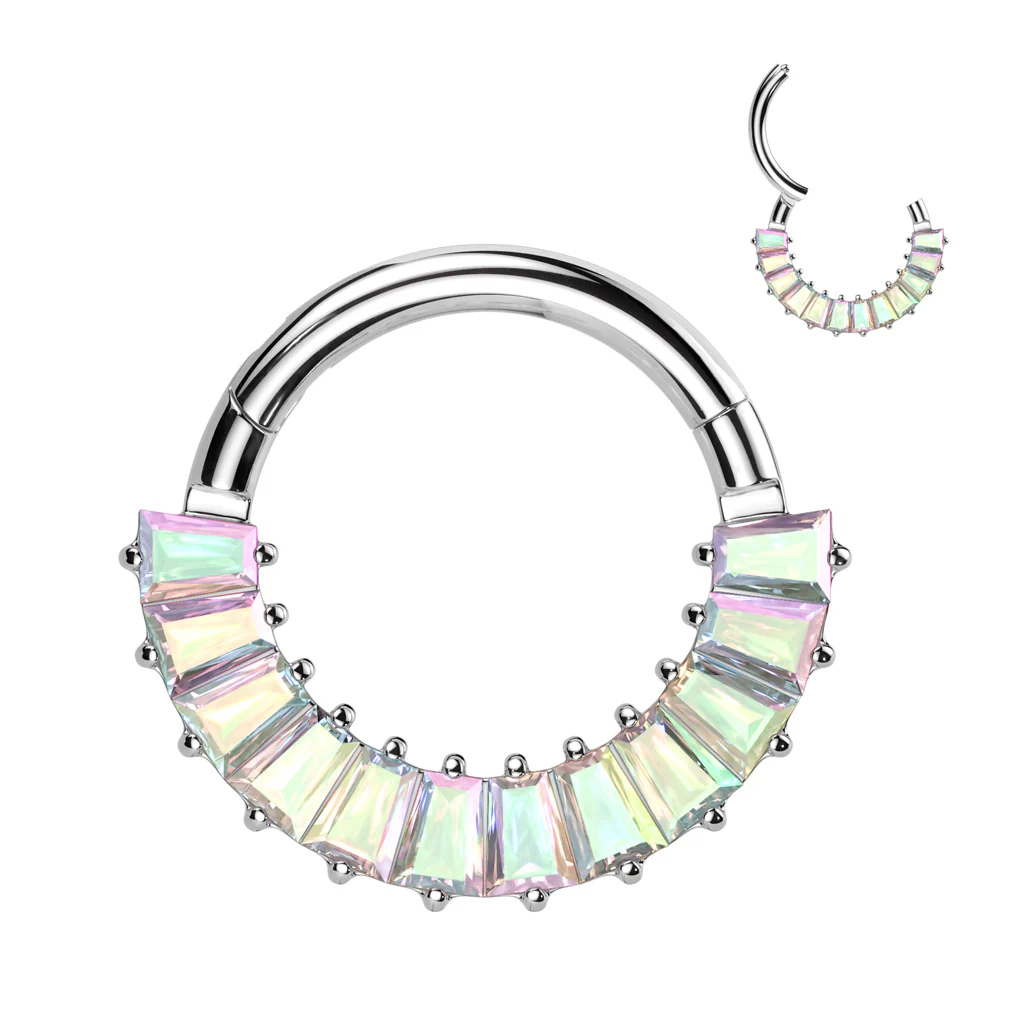 Titanium Hinged Segment Hoop Ring Pave Baguette CZ For Nose Septum Cartilage - Image 3
